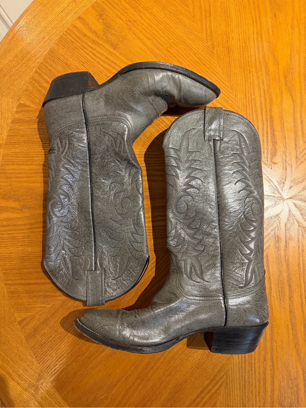 Nocona Women's Gray Embossed Leather Western Heeled Boots